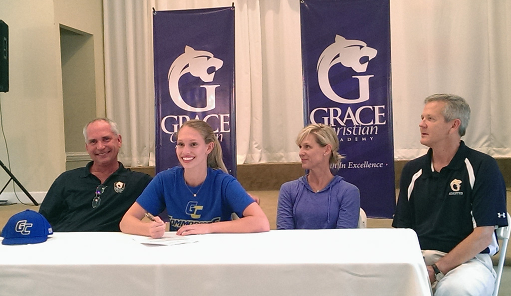 Grace Christian Academy senior Melissa Mills signs a letter of intent to play volleyball on scholarship with Gulf Coast Community College in Panama City, Fla.